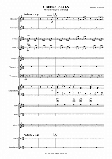 GREENSLEEVES for School Concert Band (arr. Lee Holt)
