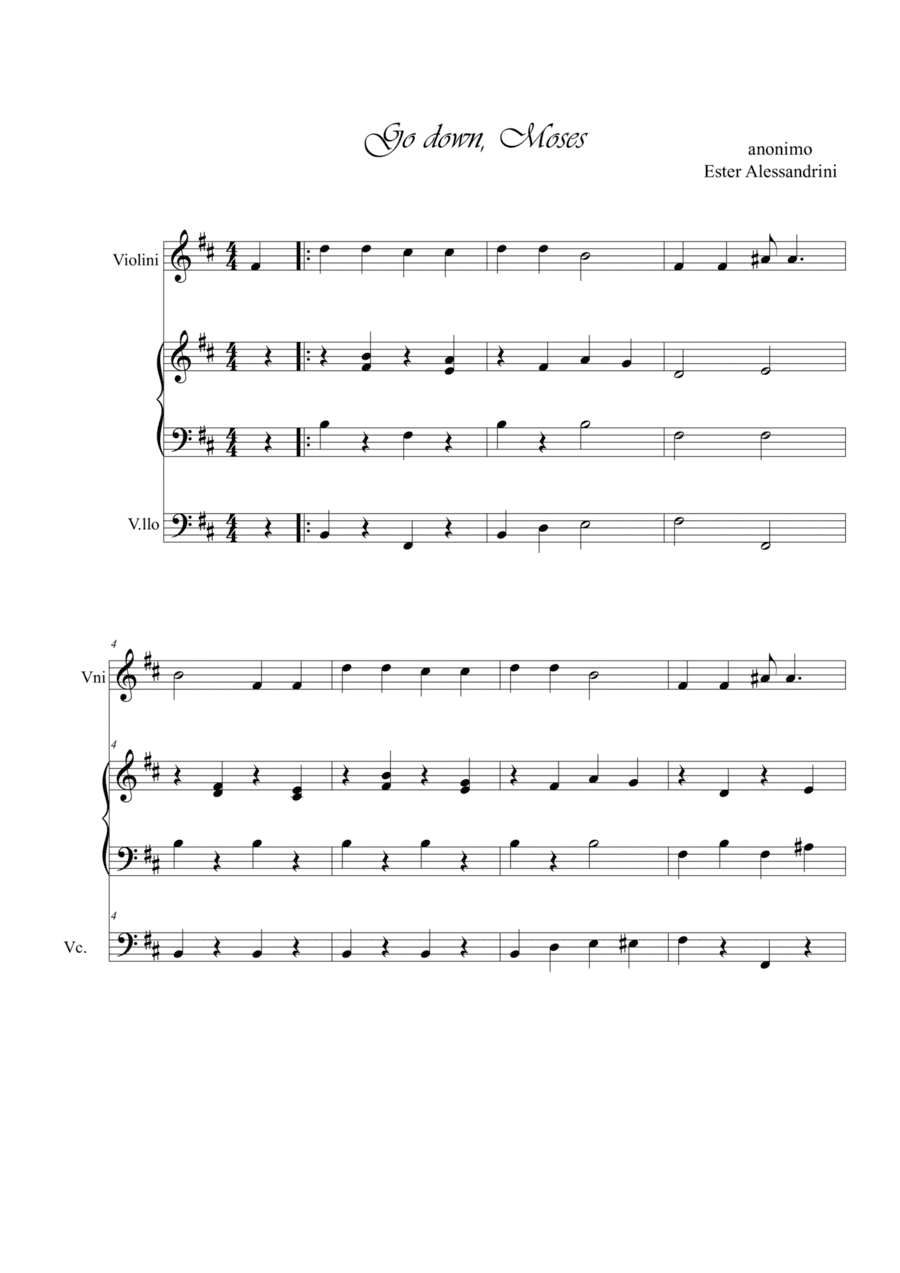 Go down Moses. Violin, piano and cello (arr. Ester Alessandrini)