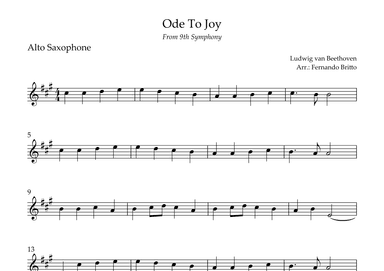 Ode To Joy Theme (from Beethoven's 9th Symphony) for Alto Saxophone Solo (arr. Fernando Britto)
