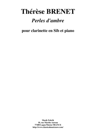 Thérèse Brenet - Perles d'Ambre  for Bb clarinet and piano