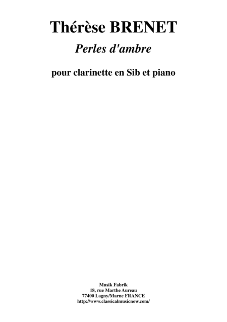 Thérèse Brenet - Perles d'Ambre  for Bb clarinet and piano