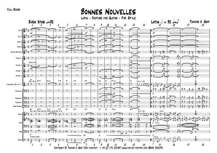Bonnes Nouvelles - Latin Jazz Guitar Feature - Big Band - Score Only