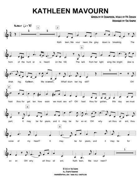 Kathleen Mavourneen (Low Vocal Solo with Jazz Combo) (arr. Joseph Hasper)
