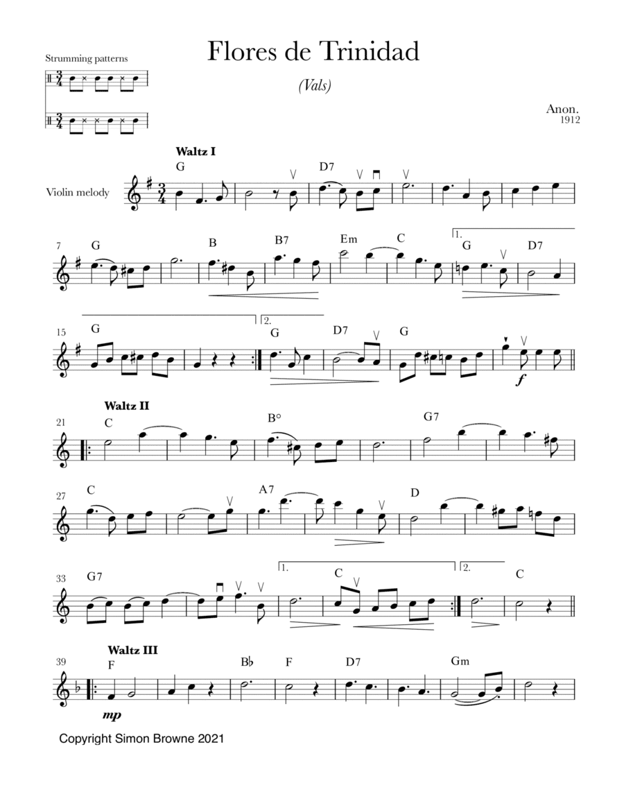Flores de Trinidad (vals) for violin and guitar (arr. Simon Browne)
