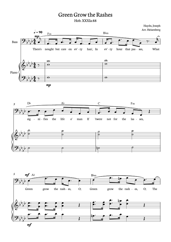 Joseph Haydn - Green Grow The Rashes for Bass with Piano and chords in F minor. (arr. Heisenberg)