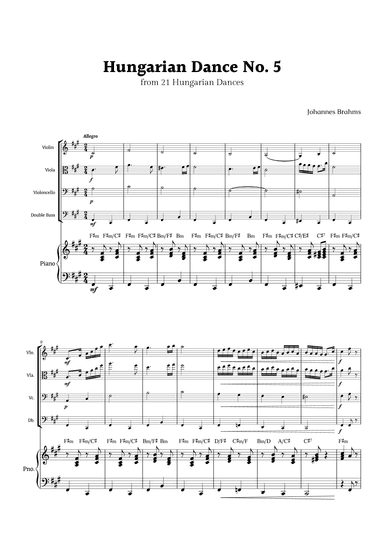 Hungarian Dance No. 5 by Brahms for String Ensemble Quartet and Piano (arr. Rika K.)