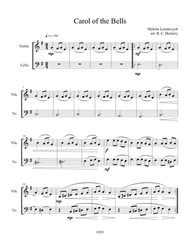 Carol of the Bells (Violin and Cello Duet) (arr. B. C. Dockery)