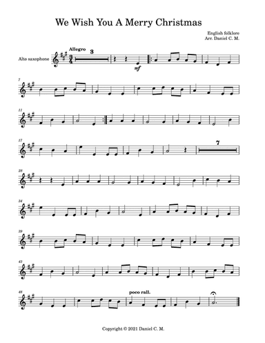 We Wish You A Merry Christmas for alto saxophone and piano (easy) (arr. Daniel C. M.)