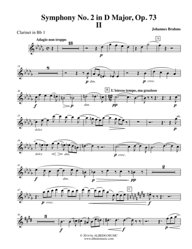 Brahms Symphony No. 2, Movement II - Clarinet in Bb 1 (Transposed Part), Op. 73 (arr. Doug Clyde)