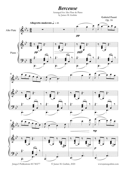 Fauré: Berceuse Op. 16 for Alto Flute & Piano (arr. James Guthrie, ASCAP)