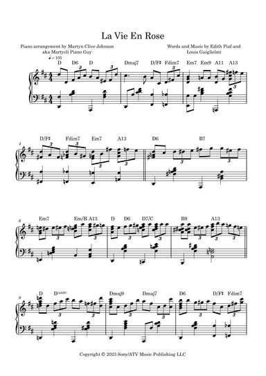 La Vie En Rose (arr. Martyn Clive Johnson (aka Martycli Piano Guy))