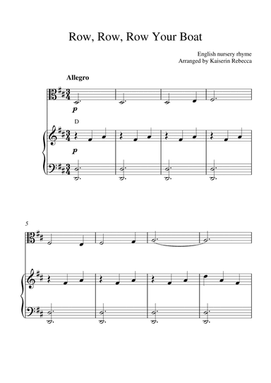 Row, Row, Row Your Boat (for viola solo and piano accompaniment) (arr. Kaiserin Rebecca)