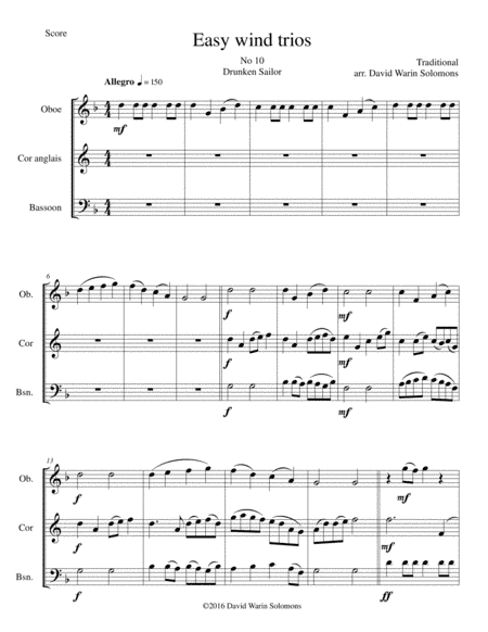 Drunken Sailor for double-reed trio (oboe, cor anglais, bassoon) (arr. David Warin Solomons)