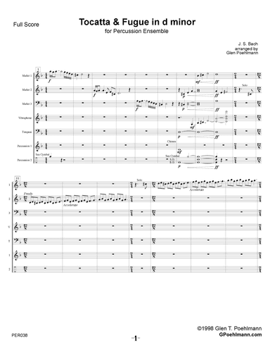 TOCATTA & FUGUE IN D MINOR (Bach - BWV 565) - Percussion Ensemble (Grade 4+) (arr. Glen Poehlmann)