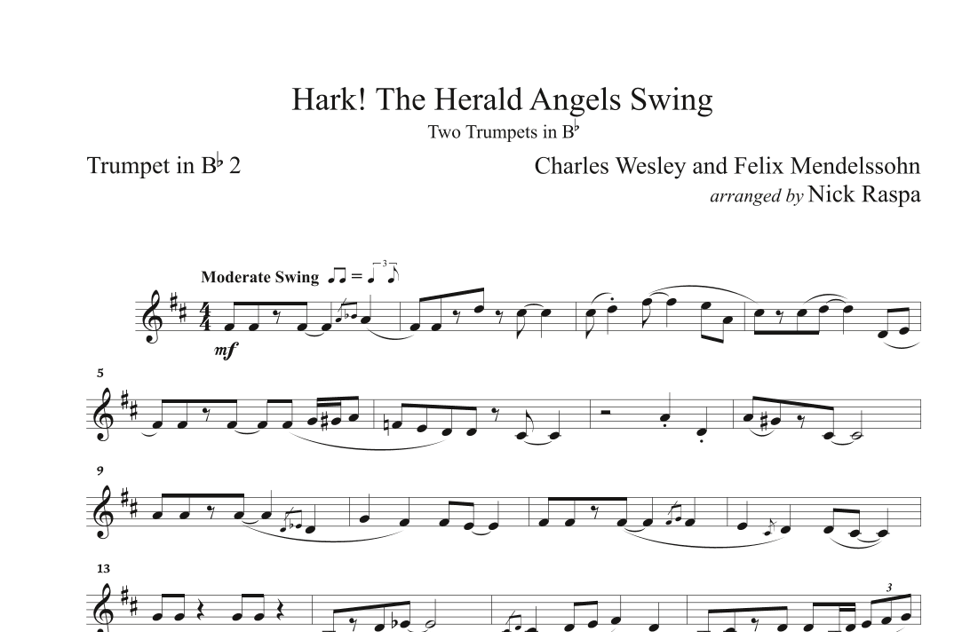 Hark! The Herald Angels Swing (Two B Flat Trumpets) Trumpet 2 part (arr. Nick Raspa)