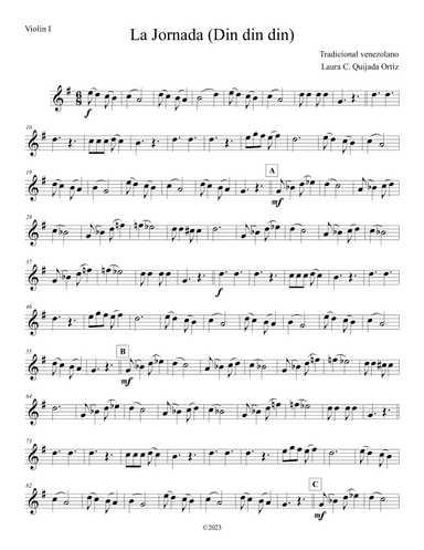 La Jornada/Din din din. Aguinaldo venezolano. Full intermediate-level orchestra. SCORE & PARTS (arr. Laura C. Quijada Ortíz)