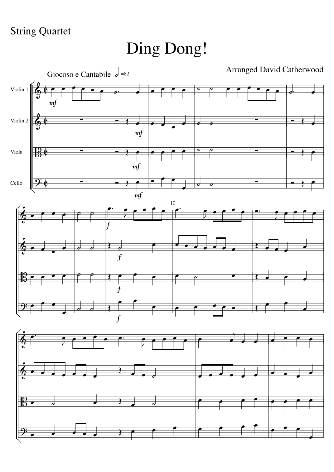Ding Dong! (merrily on high) arranged for String Quartet by David Catherwood (arr. David Catherwood)