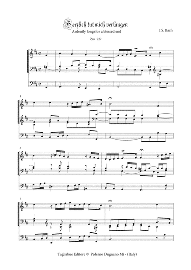 BACH J.S. - BWV 727 - HERZLICH TUT MICH VERLANGEN - For Organ 3 staff (arr. Marcello Meneguzzo)