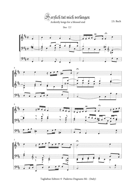 BACH J.S. - BWV 727 - HERZLICH TUT MICH VERLANGEN - For Organ 3 staff (arr. Marcello Meneguzzo)