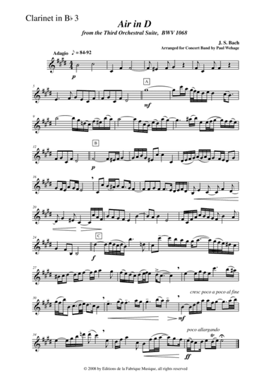 Johann Sebastian Bach/Wehage, Air in D from the Third orchestral suite, BWV 1068 arranged for concer (arr. Musik Fabrik Music Publishing)