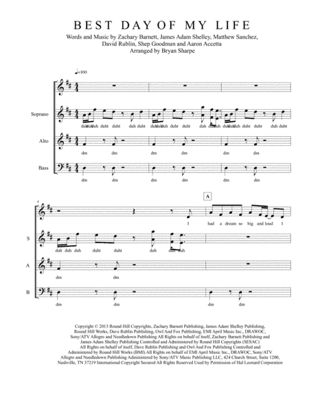 Best Day Of My Life (arr. Bryan Sharpe)
