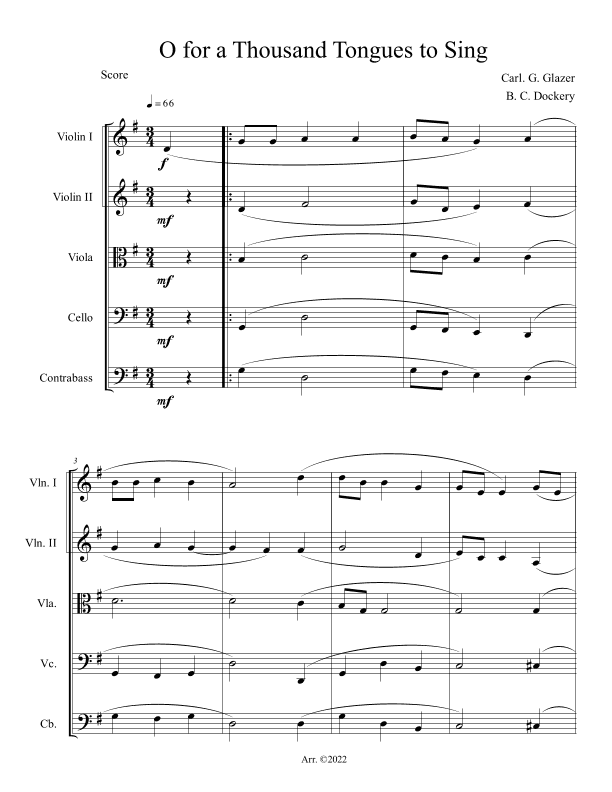 O for a Thousand Tongues to Sing (String Orchestra or Quintet) (arr. B. C. Dockery)