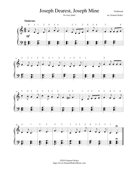 Joseph Dearest, Joseph Mine (Joseph, O Dear Joseph, Mine) - for easy piano (arr. Samuel Stokes)