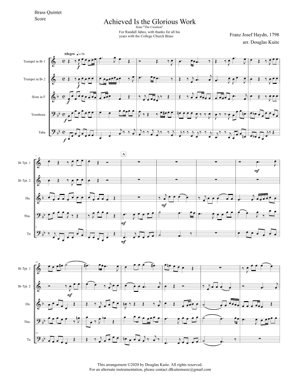 "Achieved Is the Glorious Work" (from 'The Creation') for brass quintet (arr. Douglas Kuite)