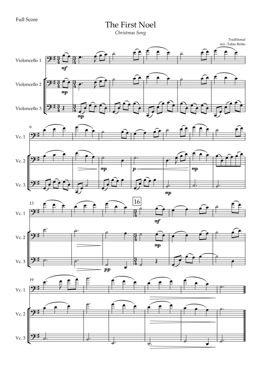 The First Noel (Christmas Song) for Cello Trio (arr. Fabio Britto)