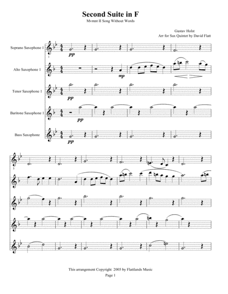 Holst Suite in F - Movement 2 - Song Without Words - for Sax Quintet (arr. David Flatt)