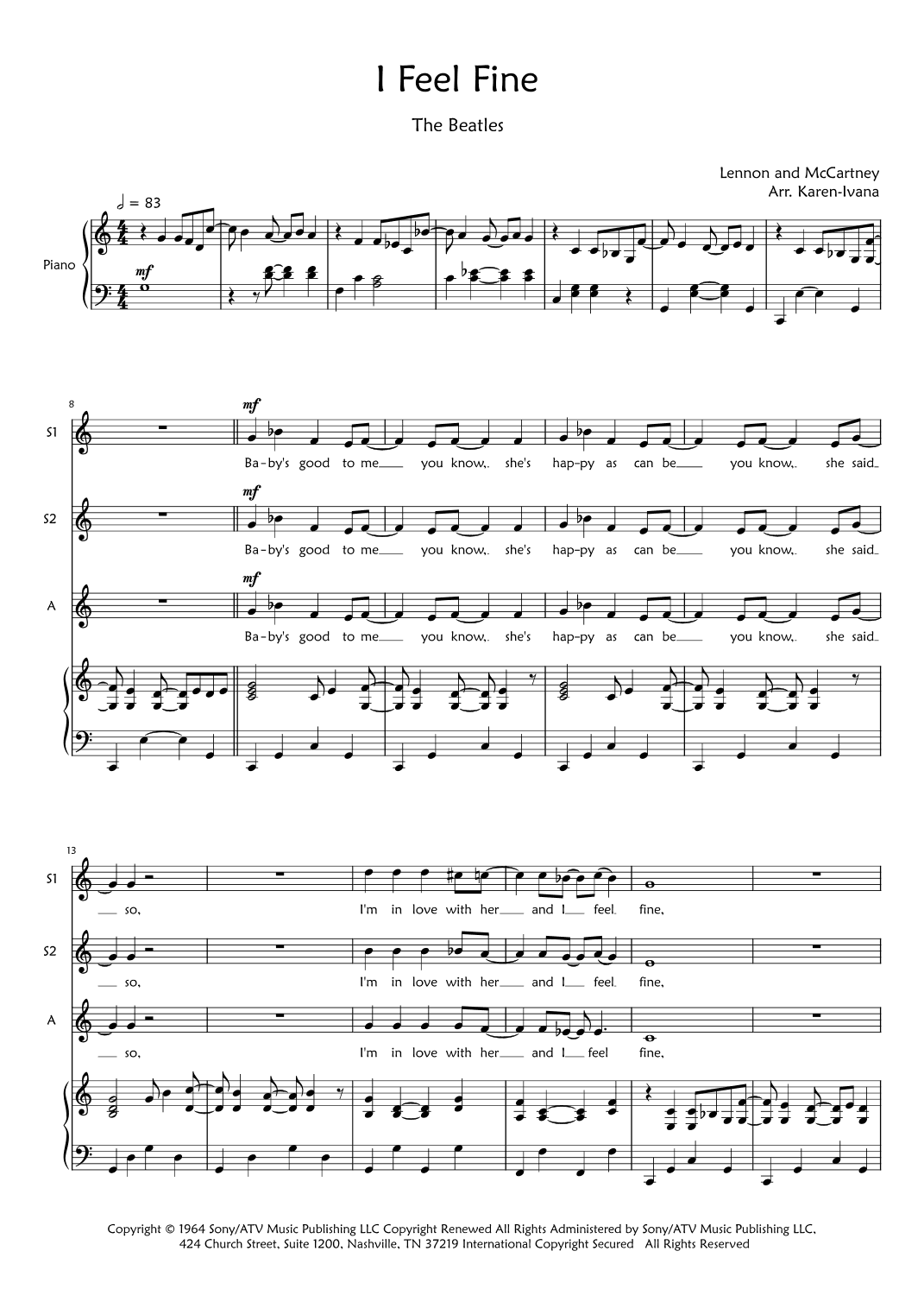 I Feel Fine (arr. Karen Ivana)