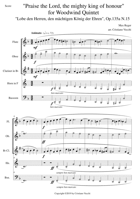 "Praise the Lord, the mighty king of honour" for Woodwind Quintet (arr. Cristiano Vecchi)