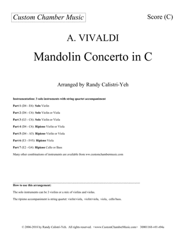 Vivaldi Mandolin Concerto (3 solo violins/violas with string quartet) (arr. Randy Calistri-Yeh)