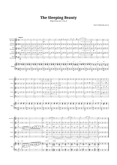 The Sleeping Beauty Waltz for Recorder Quintet and Piano (arr. Langanho)