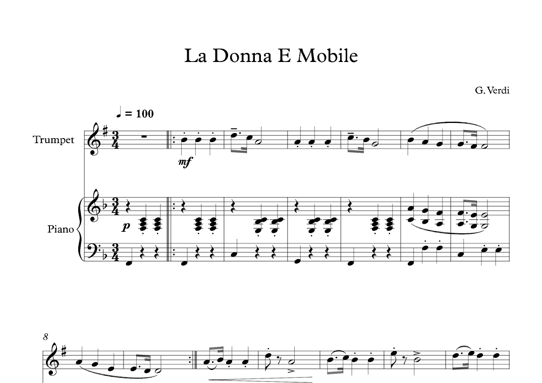 La Donna E Mobile - Giuseppe Verdi (Trumpet + Piano) (arr. Digital Book Music)