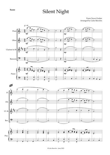 Silent night (Woodwind Quartet) Piano (arr. Cadu Barcelos)