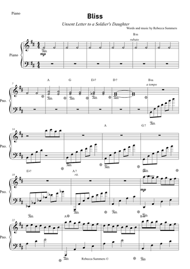 Bliss - Unsent Letter to a Soldier's Daughter (PIANO ACCOMPANIMENT)