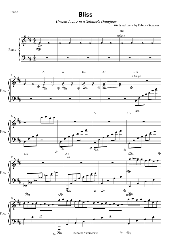Bliss - Unsent Letter to a Soldier's Daughter (PIANO ACCOMPANIMENT)