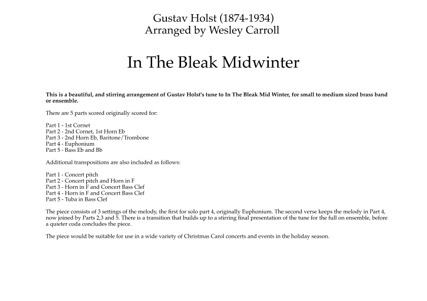 In The Bleak Midwinter (arr. Wesley Carroll)