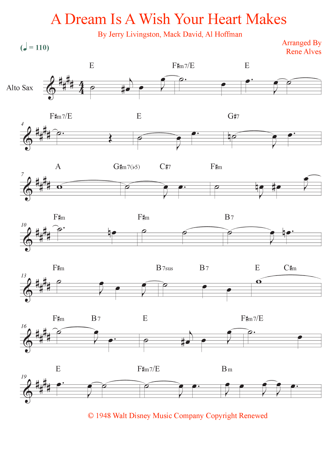 A Dream Is A Wish Your Heart Makes (arr. Rene Alves)