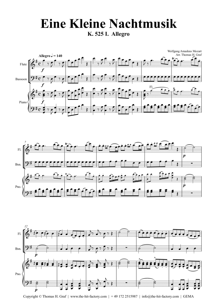 Eine Kleine Nachtmusik - Allegro - W.A. Mozart - Piano Trio Fl/Bn (arr. Thomas Graf)