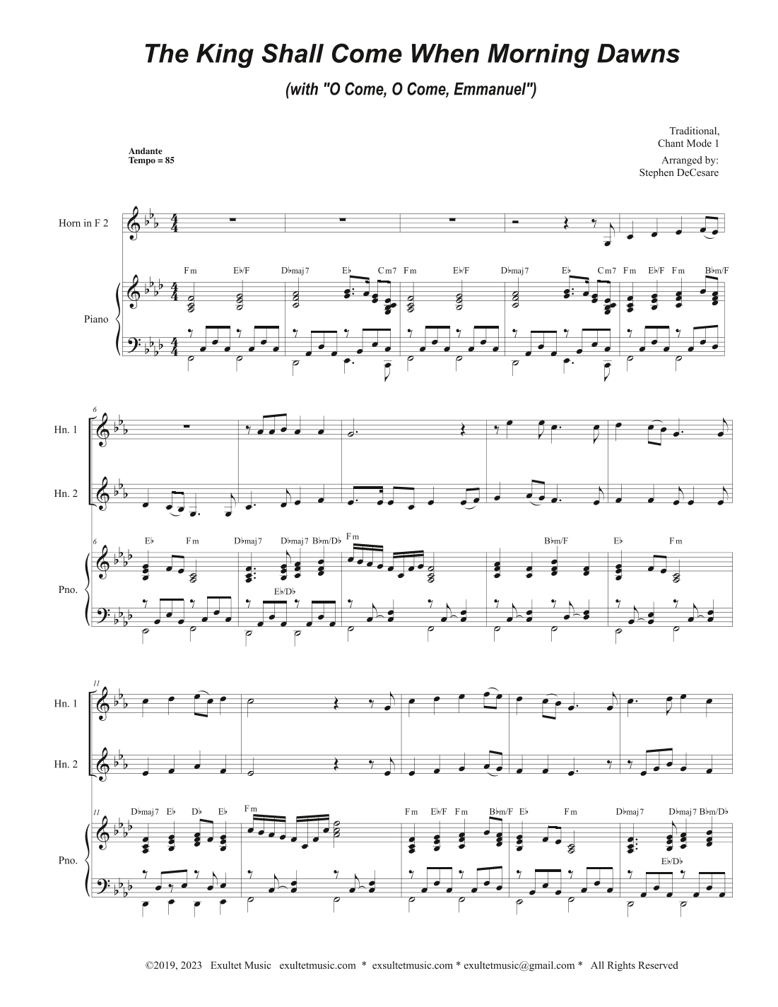 The King Shall Come When Morning Dawns (with "O Come, O Come, Emmanuel") (French Horn Duet) (arr. Stephen DeCesare)