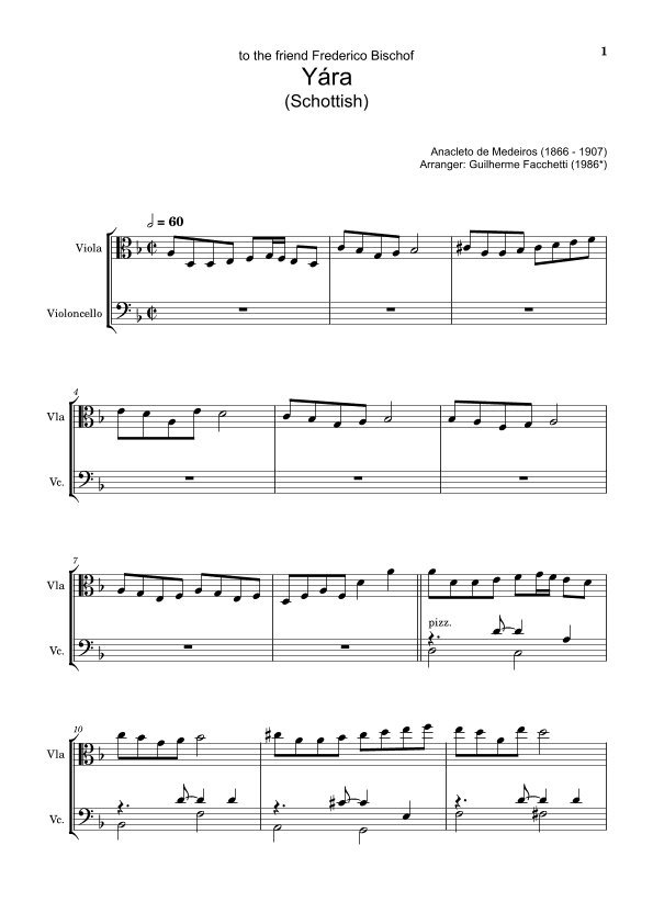 Anacleto de Medeiros - Yára. Arrangement for Viola and Cello. Complete Score and Separated Parts (arr. Guilherme Facchetti)