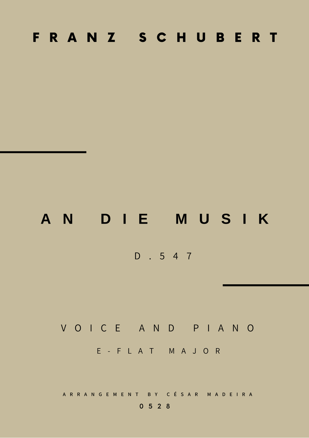 An Die Musik - Voice and Piano - Eb Major (Full Score and Parts) (arr. César Madeira)