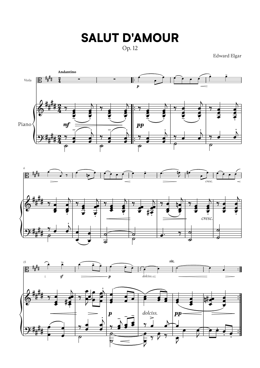 Edward Elgar - Salut d'Amour for Viola and Piano (arr. Cadenza Editions)