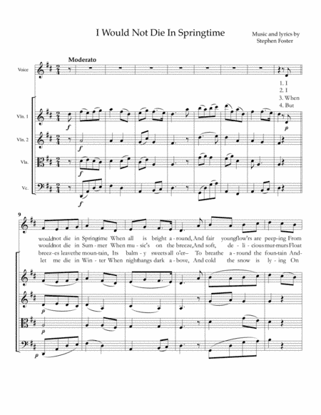 I Would Not Die In Springtime, for voice and string quartet (arr. Gary S. Fagin)