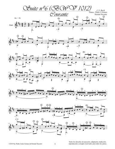 J.S. Bach Courante BWV 1012-6th. suite cello guitar arr.: P.J. Gómez & H. Navarro edition (arr. Pedro Jesús Gómez & Hernán Navarro)