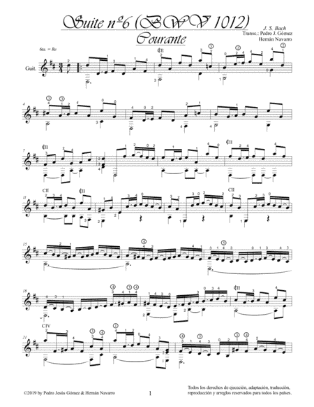 J.S. Bach Courante BWV 1012-6th. suite cello guitar arr.: P.J. Gómez & H. Navarro edition (arr. Pedro Jesús Gómez & Hernán Navarro)