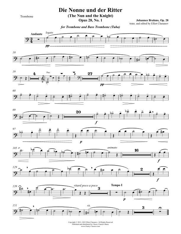 Die Nonne und der Ritter, Op. 28, No. 1 for Trombone and Bass Trombone (Tuba) and Piano (arr. Elliot Chasanov)