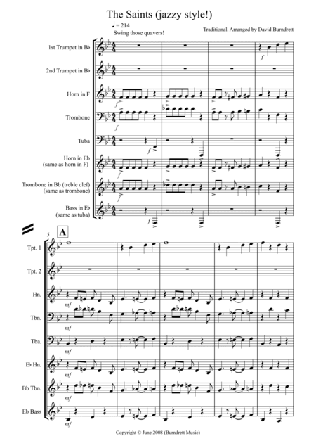 The Saints (jazzy style!) for Brass Quintet (arr. David Burndrett)